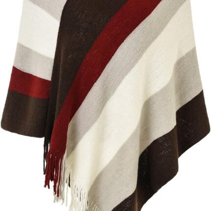 Women's Casual Striped Poncho Sweater Versatile Fringe Shawl Wrap