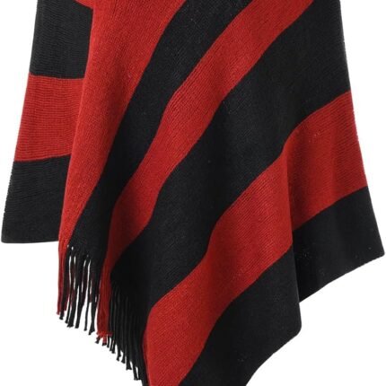 Women's Casual Striped Poncho Sweater Versatile Fringe Shawl Wrap